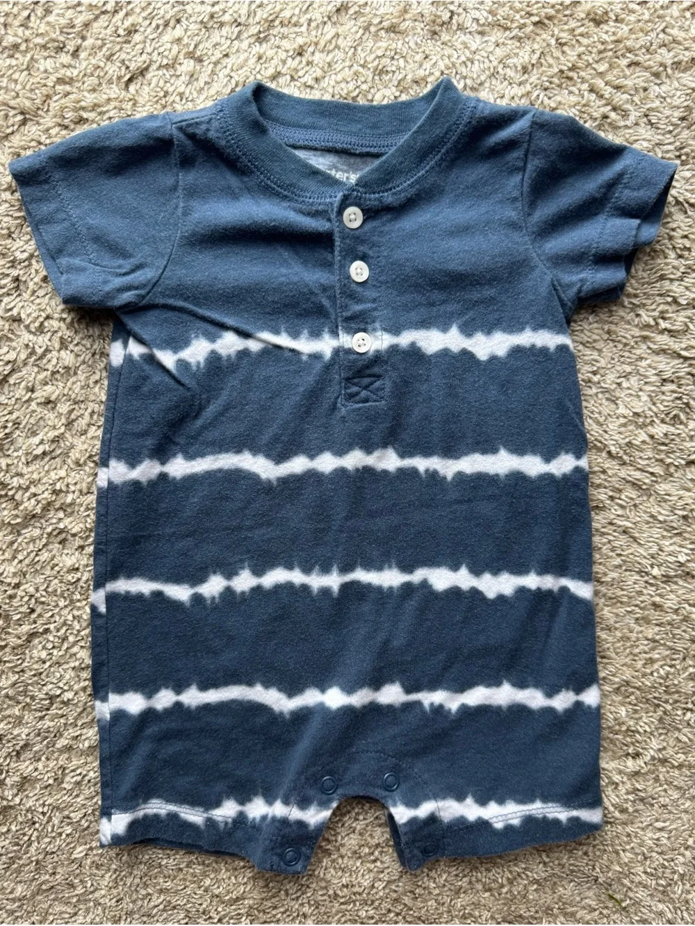 Carter’s Baby Boy Romper 6M Blue Tie Dye Striped Short Sleeve One Piece
